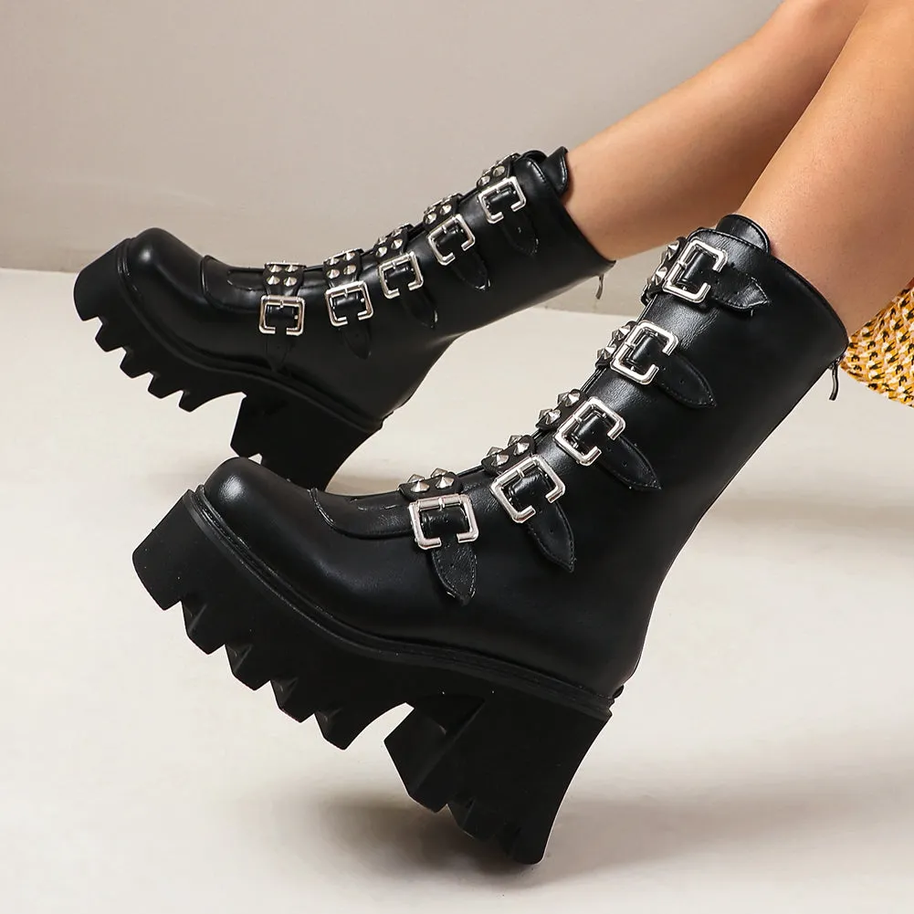 Katarina Requiem - Gothic Mid-Tube Motorcycle Boots by The Nevermore