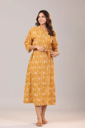 Leaf Motifs on Mustard Cotton Robe