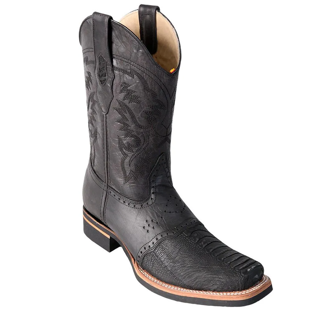 Los Altos Men's Ostrich Leg Saddle Vamp Square Toe Boots