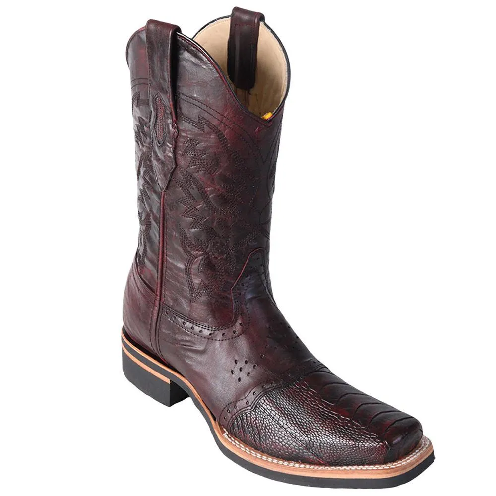 Los Altos Men's Ostrich Leg Saddle Vamp Square Toe Boots