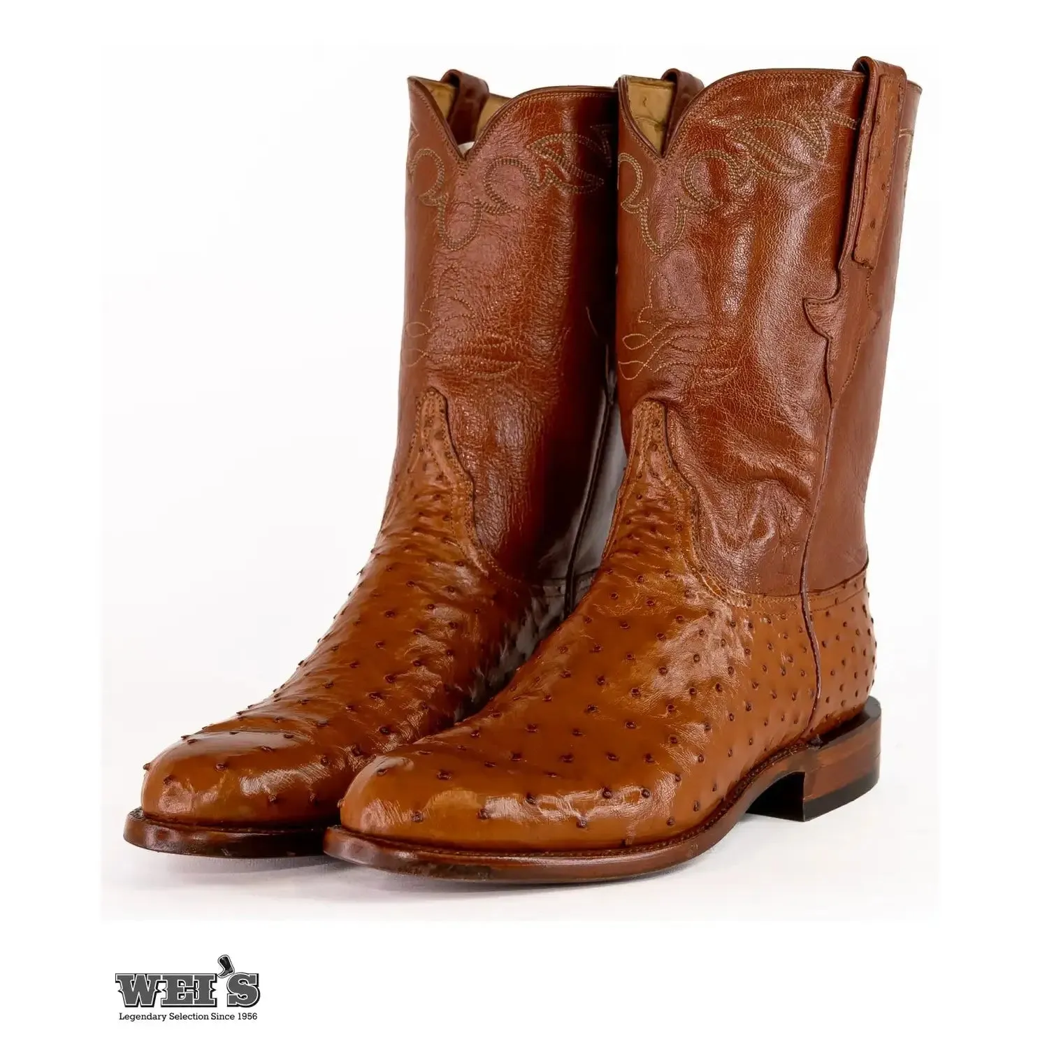 Lucchese Men's Cowboy Boots 12" Exotic Ostrich/Goat Roper Style