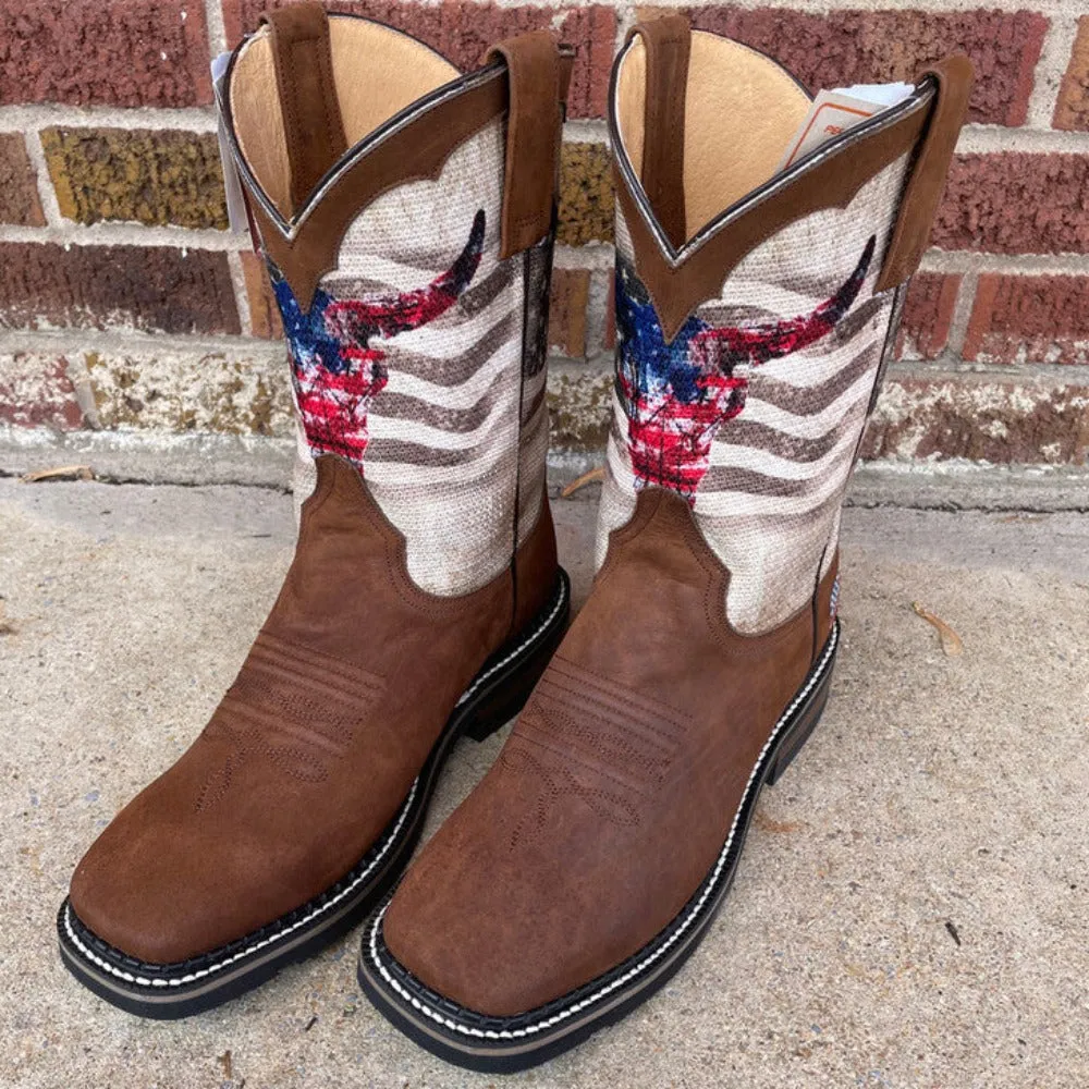 Men's Roper Patriotic Skull Western Cowboy Boots