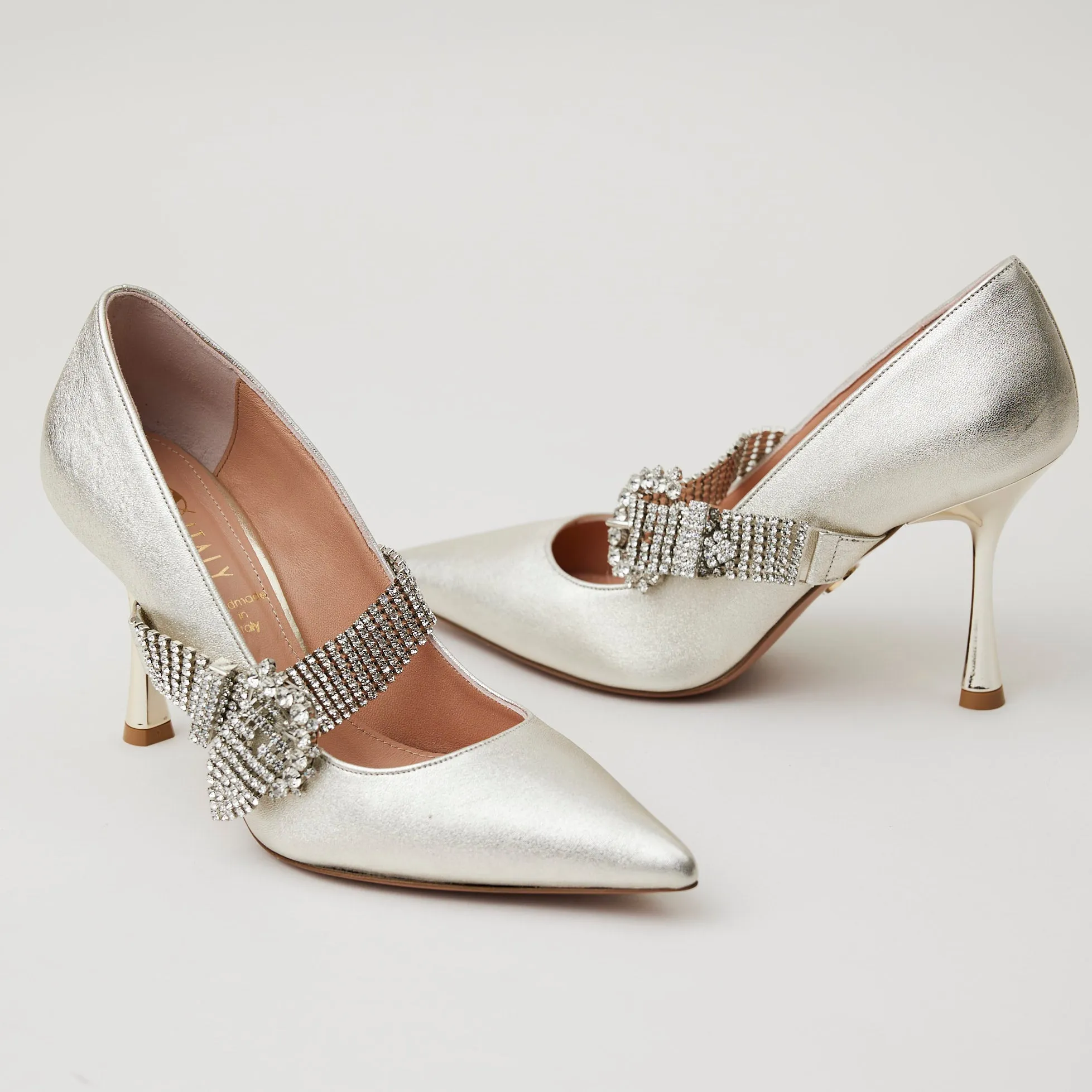Oxitaly Silver Leather Court Shoes