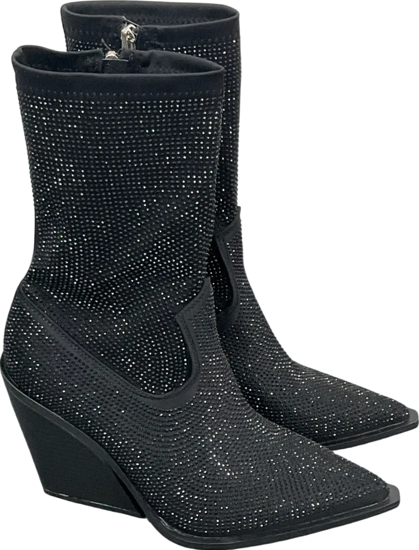 Public Desire Black Wild One Dimante Western Cowboy Boots UK 5 EU 38 👠