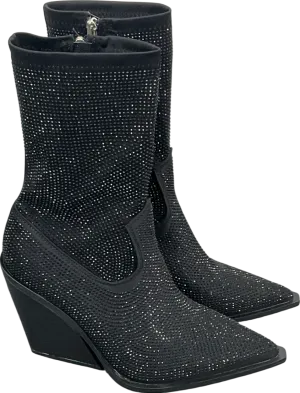 Public Desire Black Wild One Dimante Western Cowboy Boots UK 5 EU 38 👠