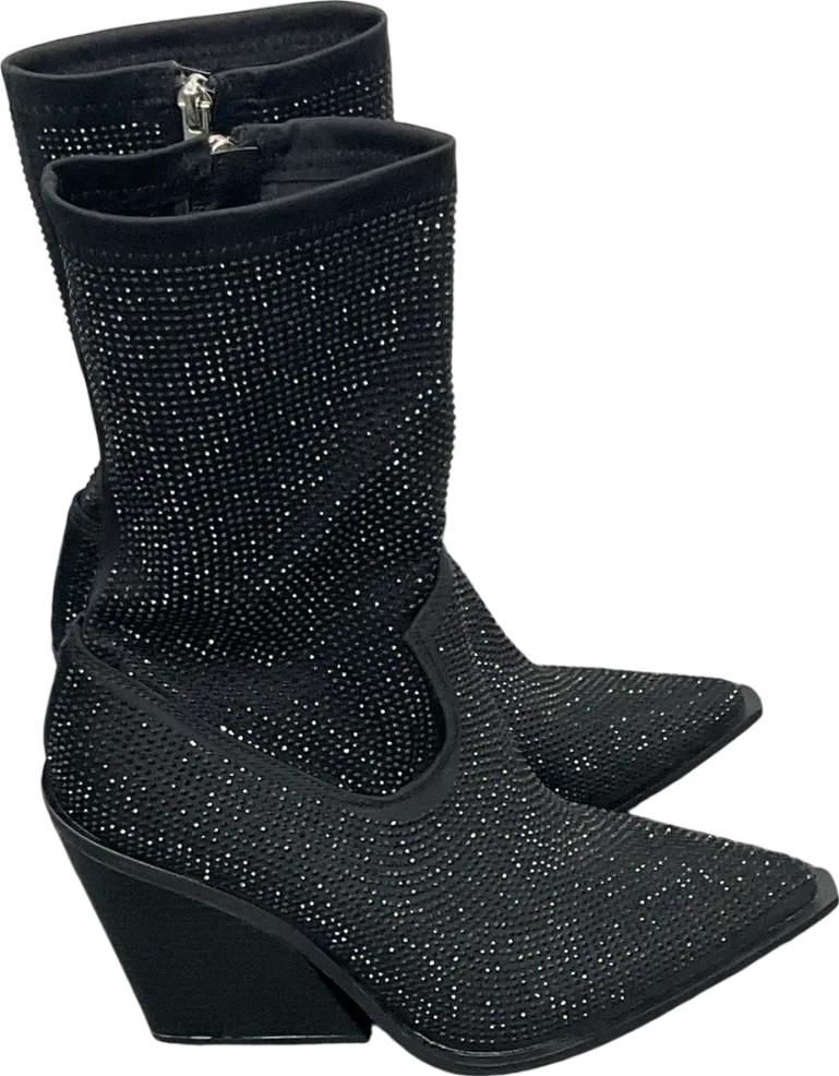 Public Desire Black Wild One Dimante Western Cowboy Boots UK 5 EU 38 👠