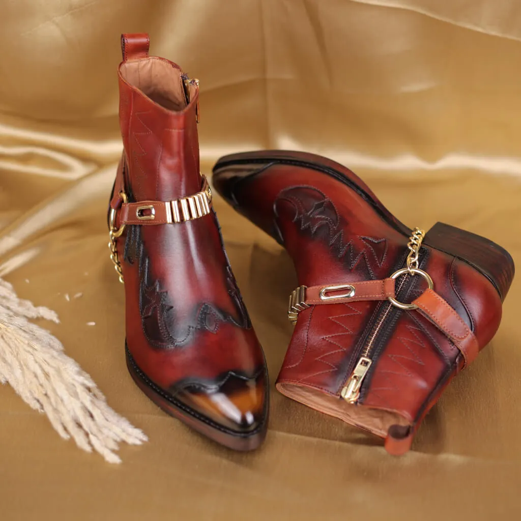 Rustic Frontier Cowboy Boots with Distressed Leather