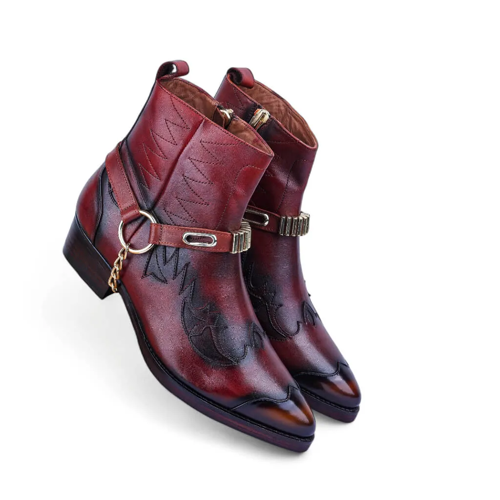 Rustic Frontier Cowboy Boots with Distressed Leather