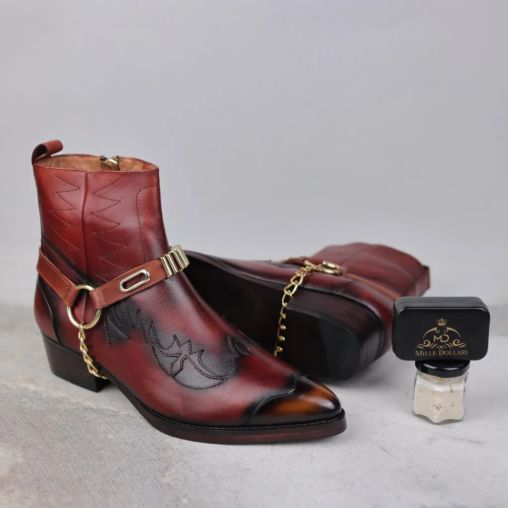 Rustic Frontier Cowboy Boots with Distressed Leather