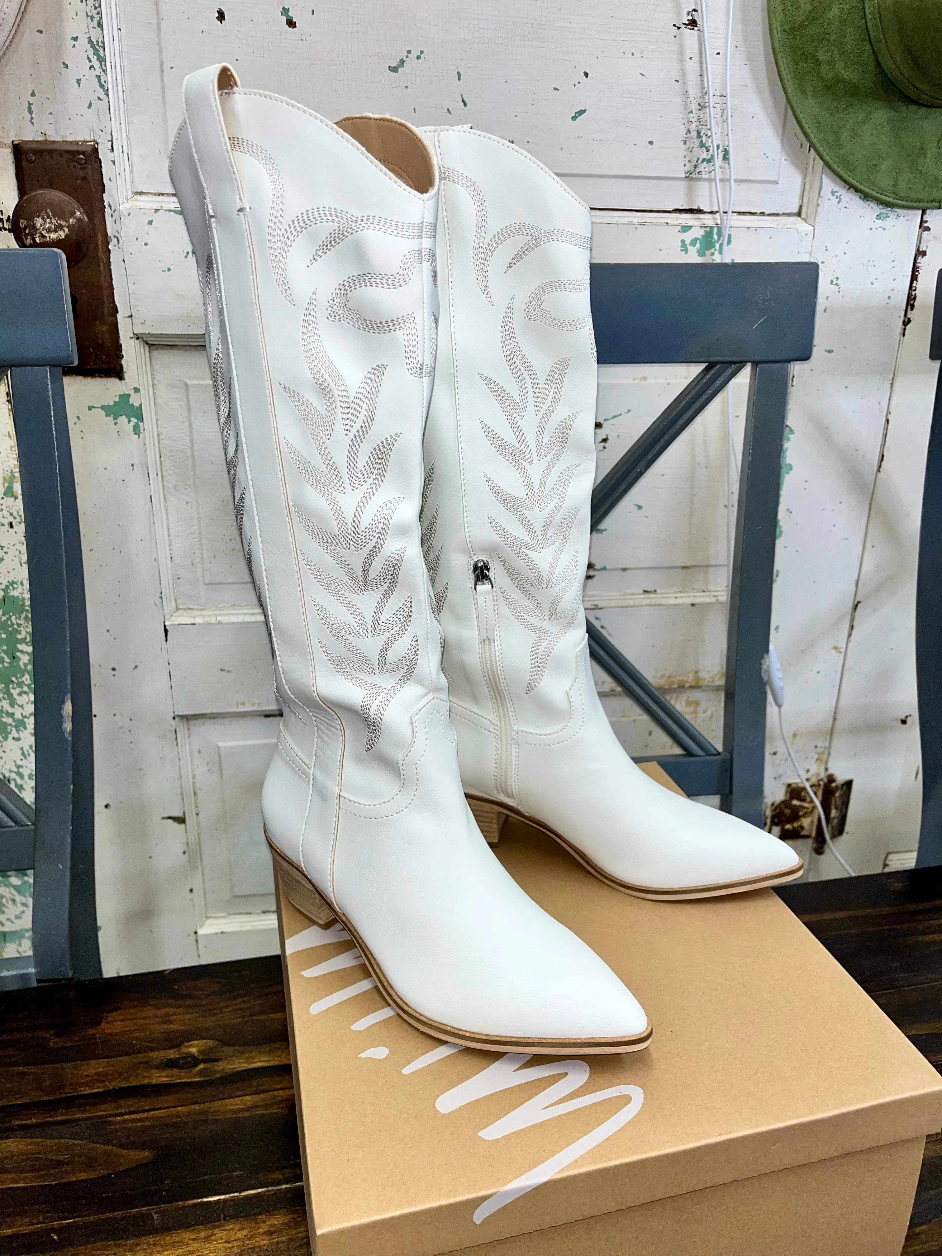 Sierra tall white embroidered boots
