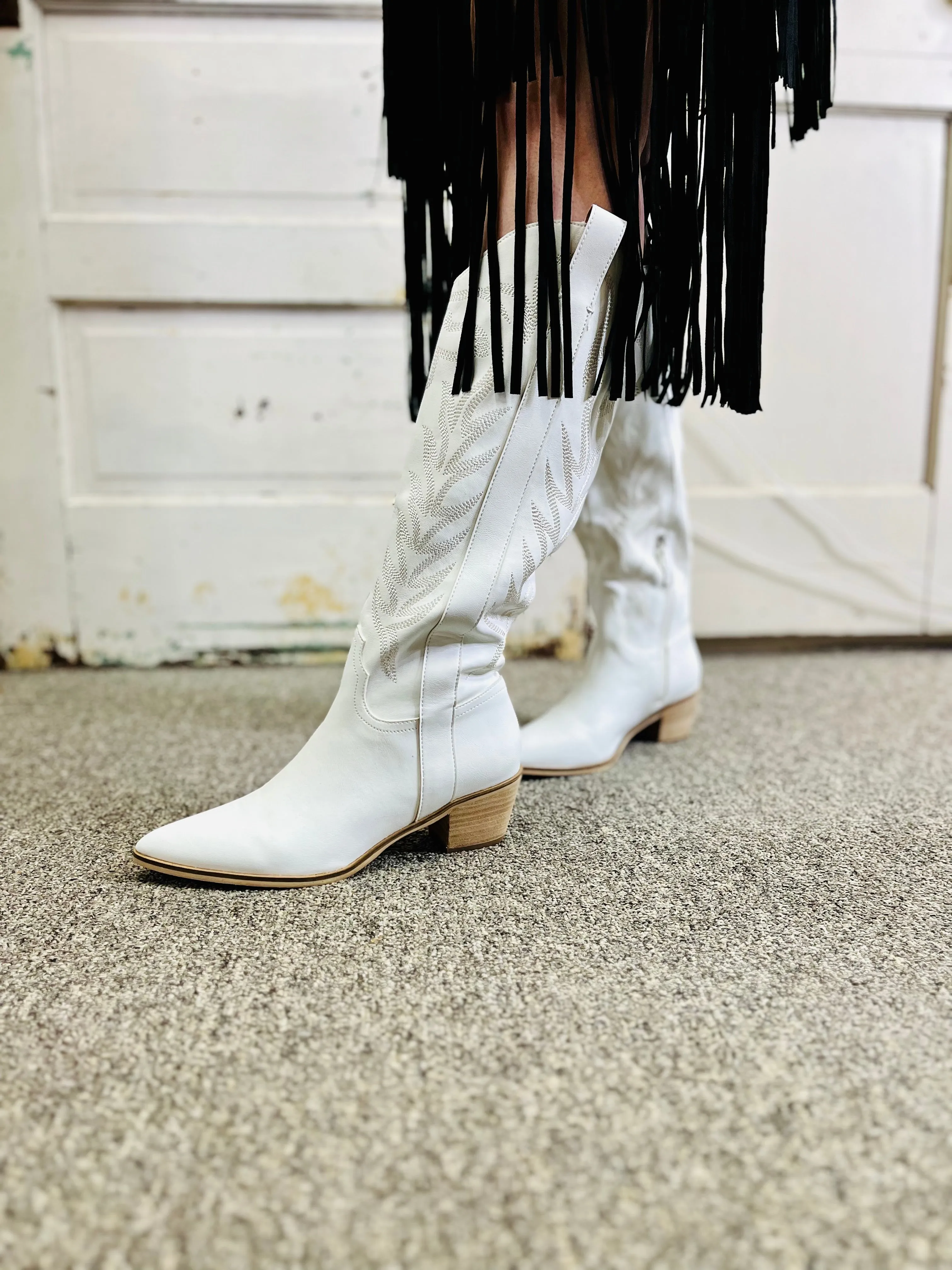 Sierra tall white embroidered boots
