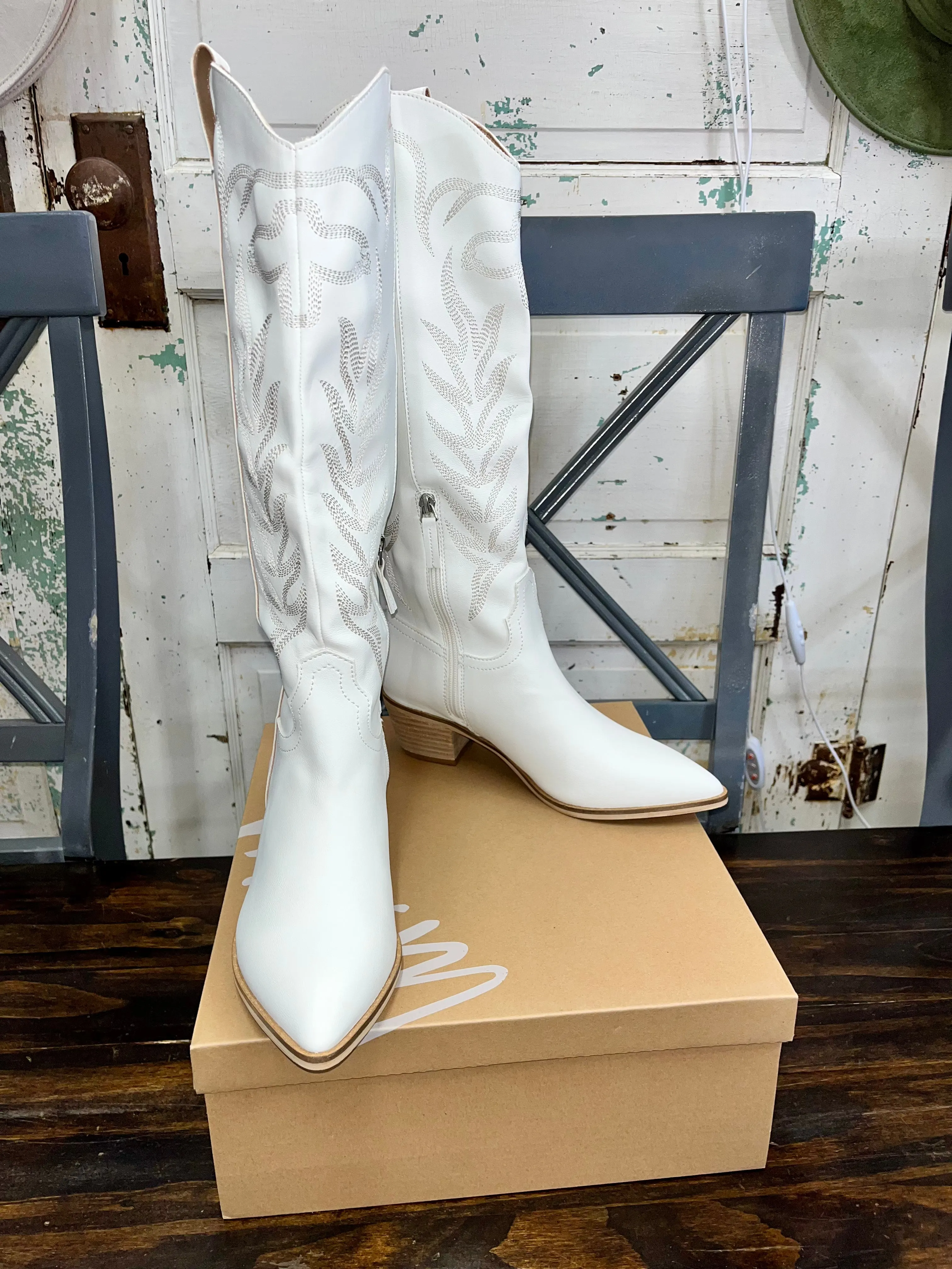 Sierra tall white embroidered boots