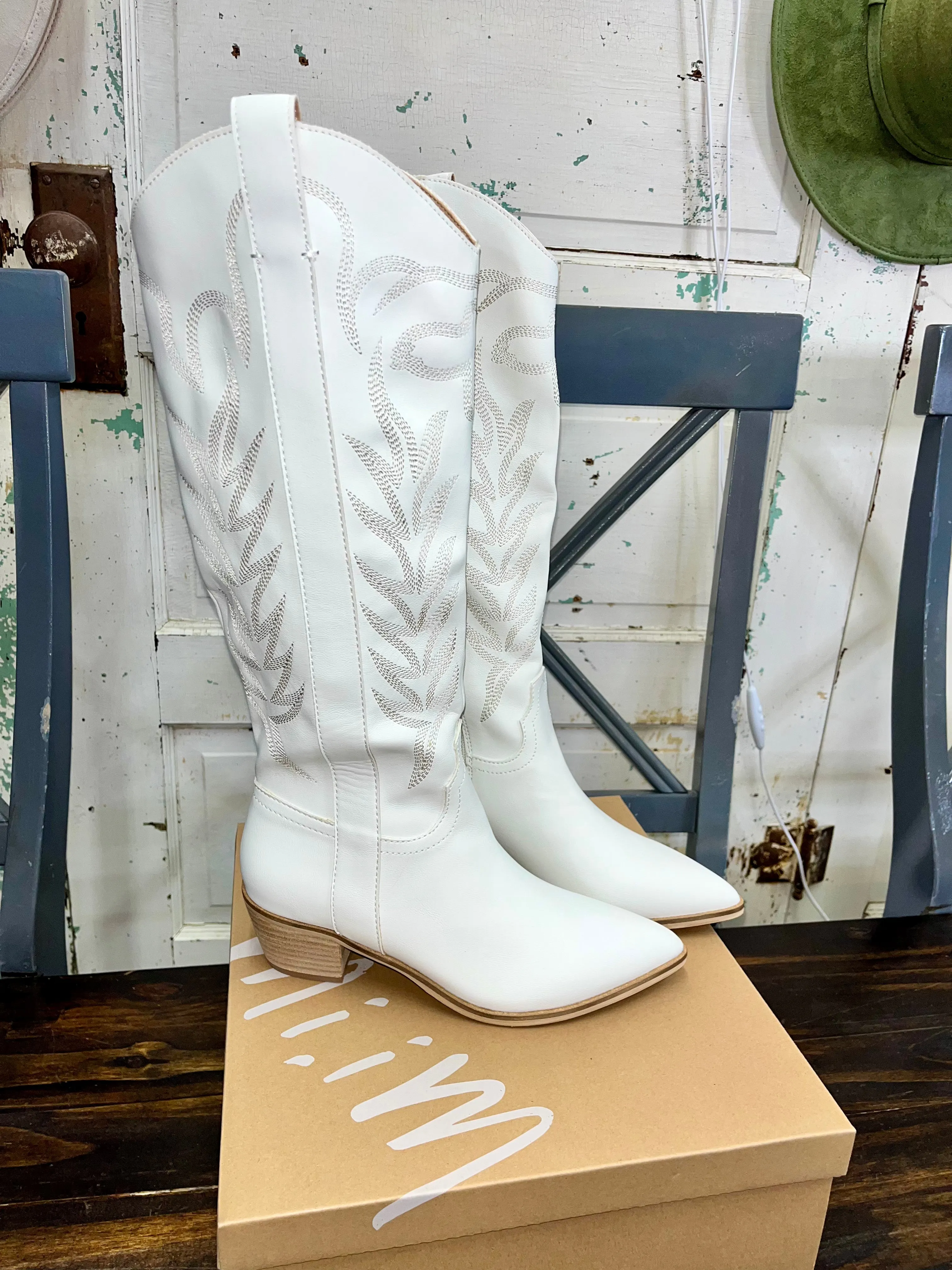 Sierra tall white embroidered boots