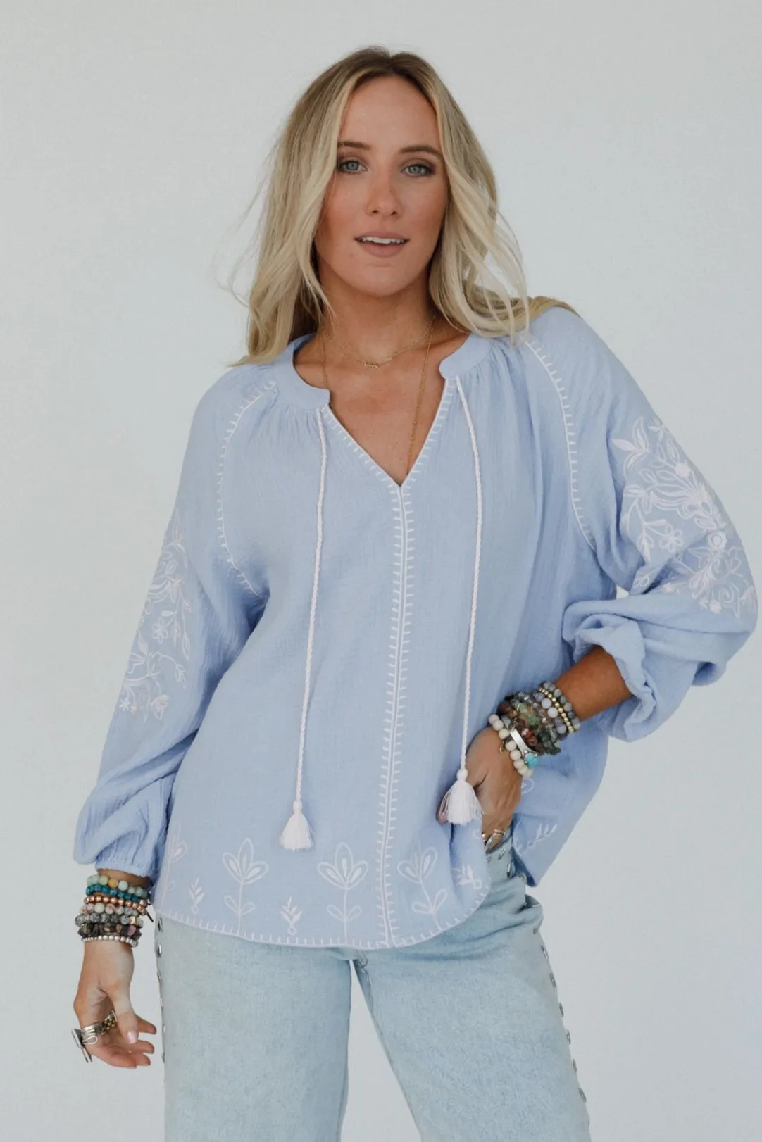 Soar Together Embroidered Top - Blue