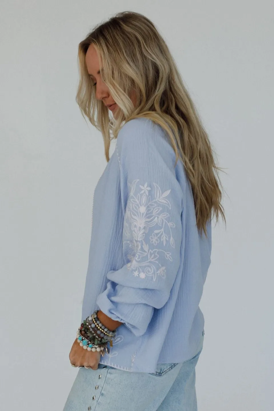 Soar Together Embroidered Top - Blue