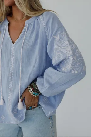 Soar Together Embroidered Top - Blue