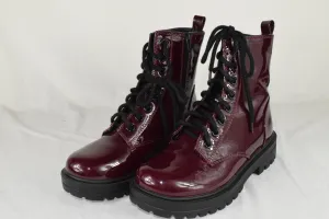 Soda Women Combat Army Motorcycle Riding Zipper Lug Boots FIRM-S Red Burgundy 8