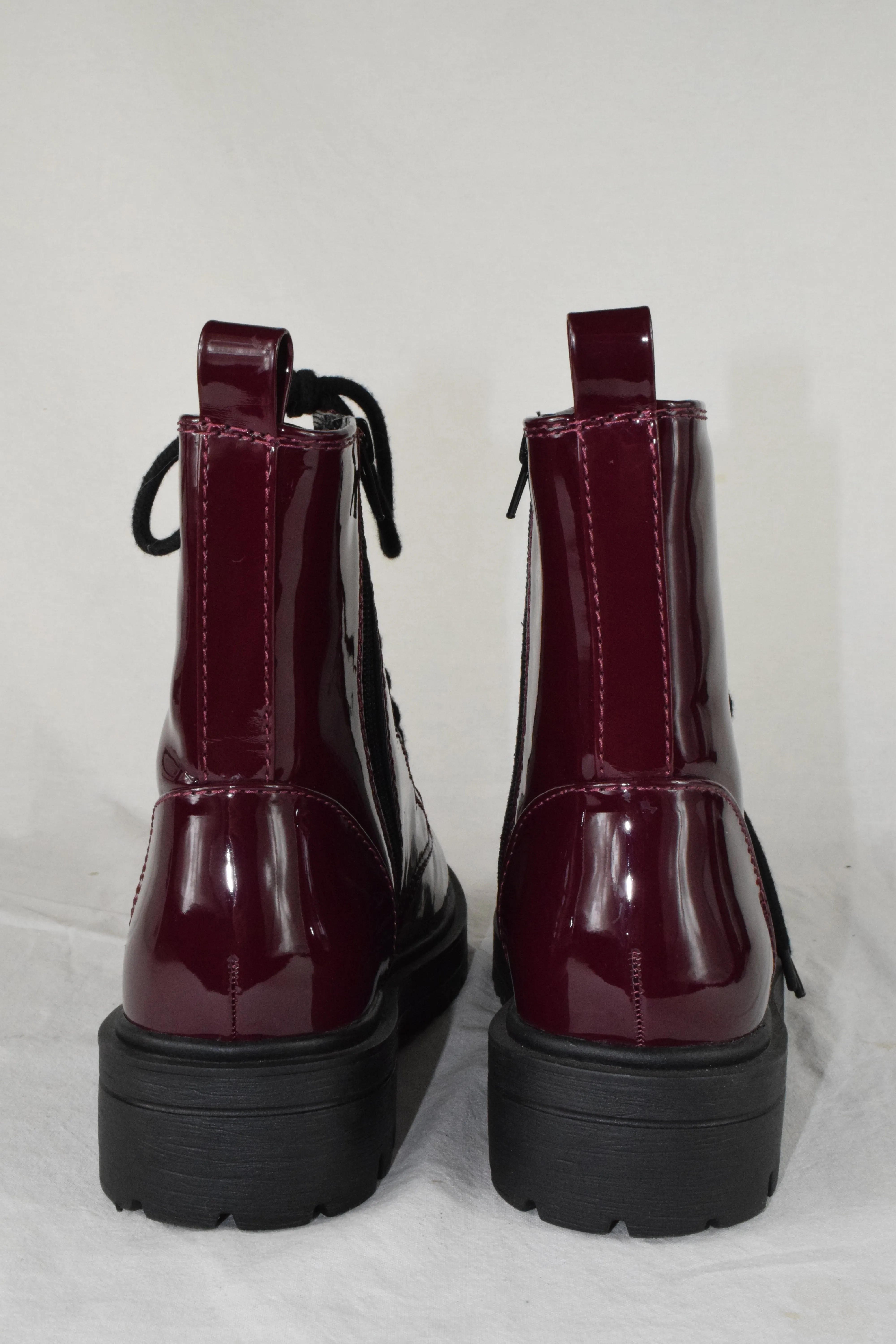 Soda Women Combat Army Motorcycle Riding Zipper Lug Boots FIRM-S Red Burgundy 8
