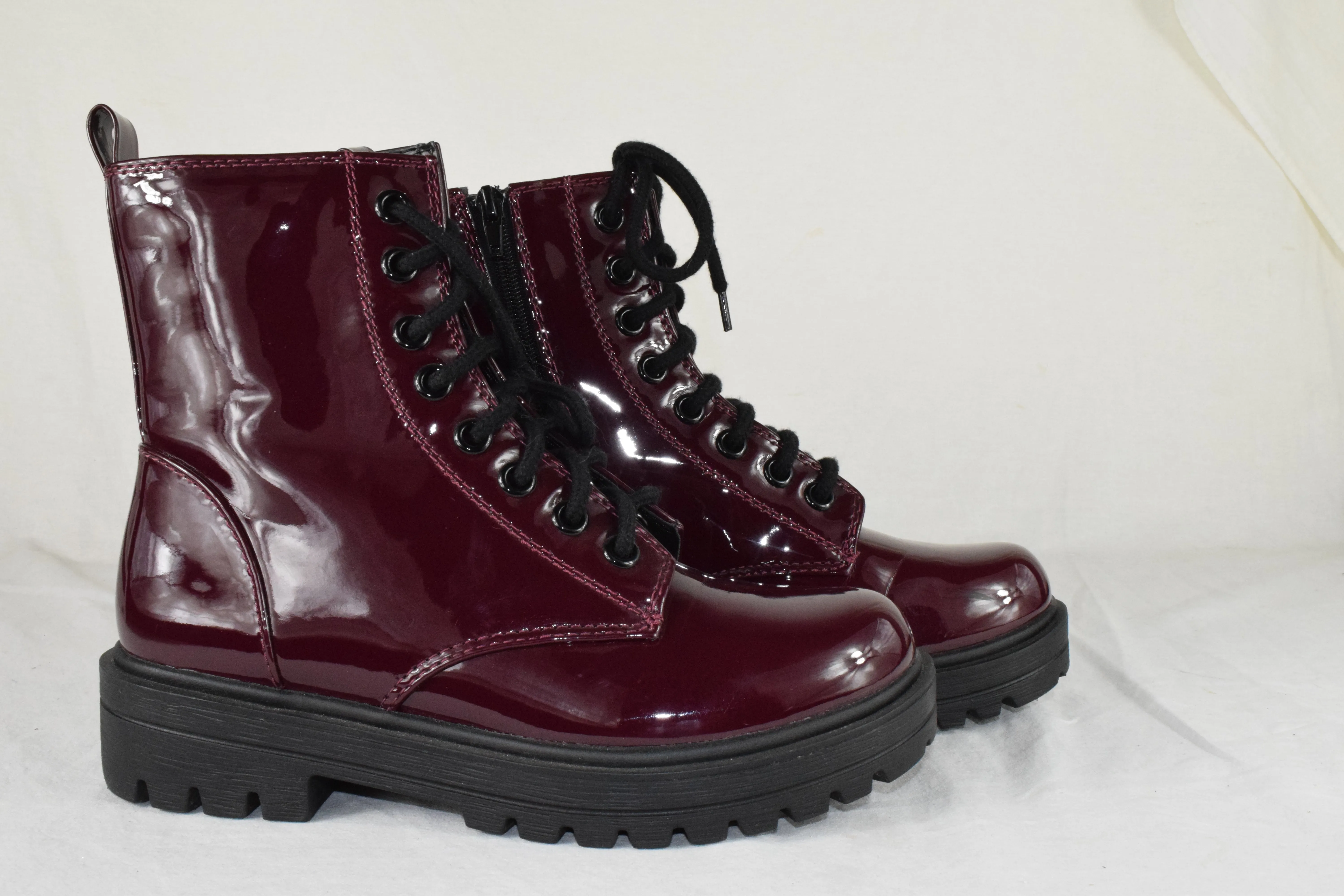 Soda Women Combat Army Motorcycle Riding Zipper Lug Boots FIRM-S Red Burgundy 8