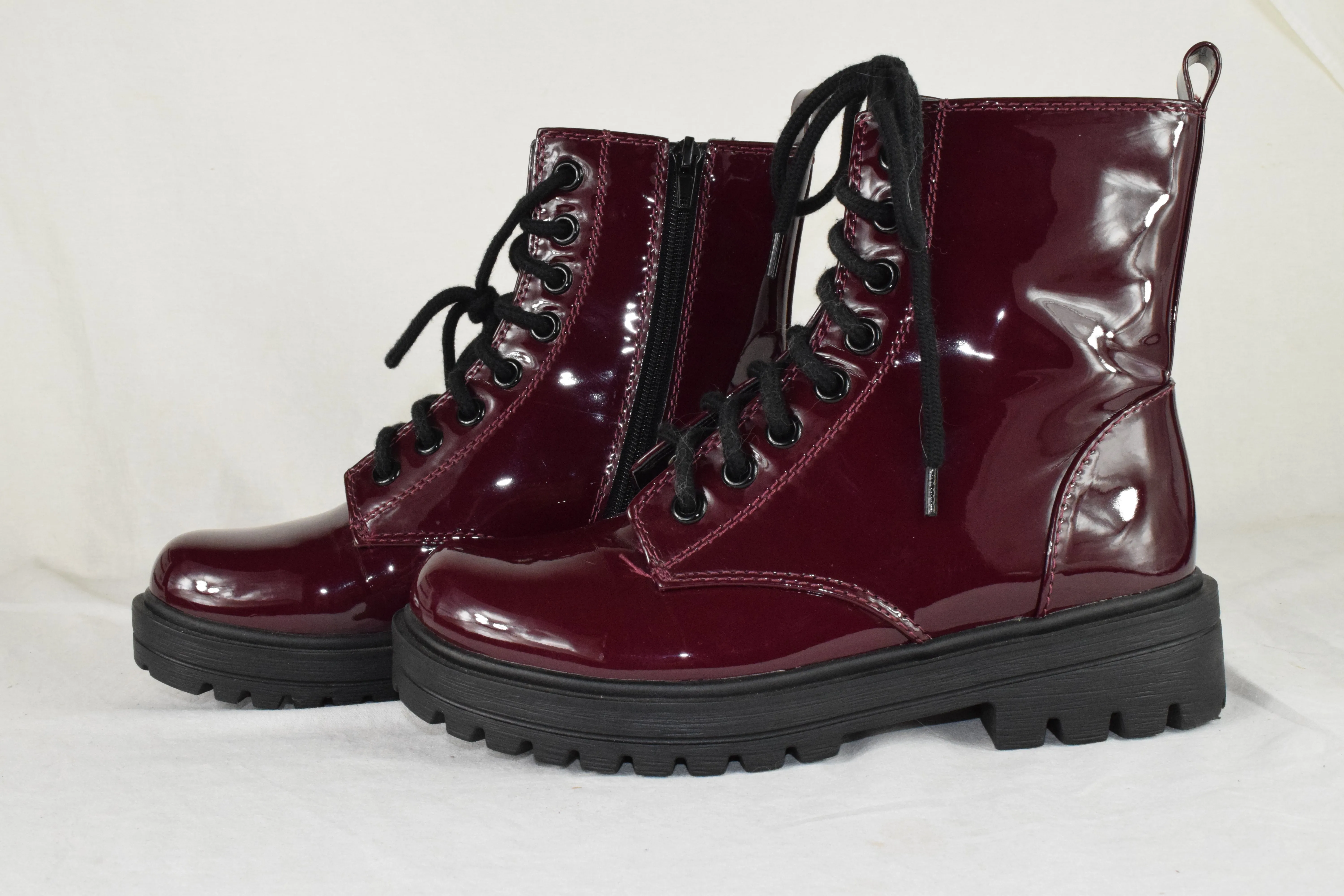 Soda Women Combat Army Motorcycle Riding Zipper Lug Boots FIRM-S Red Burgundy 8