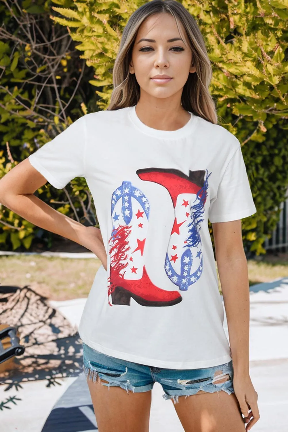 Stars Graphic Cowboy Boots T Shirt