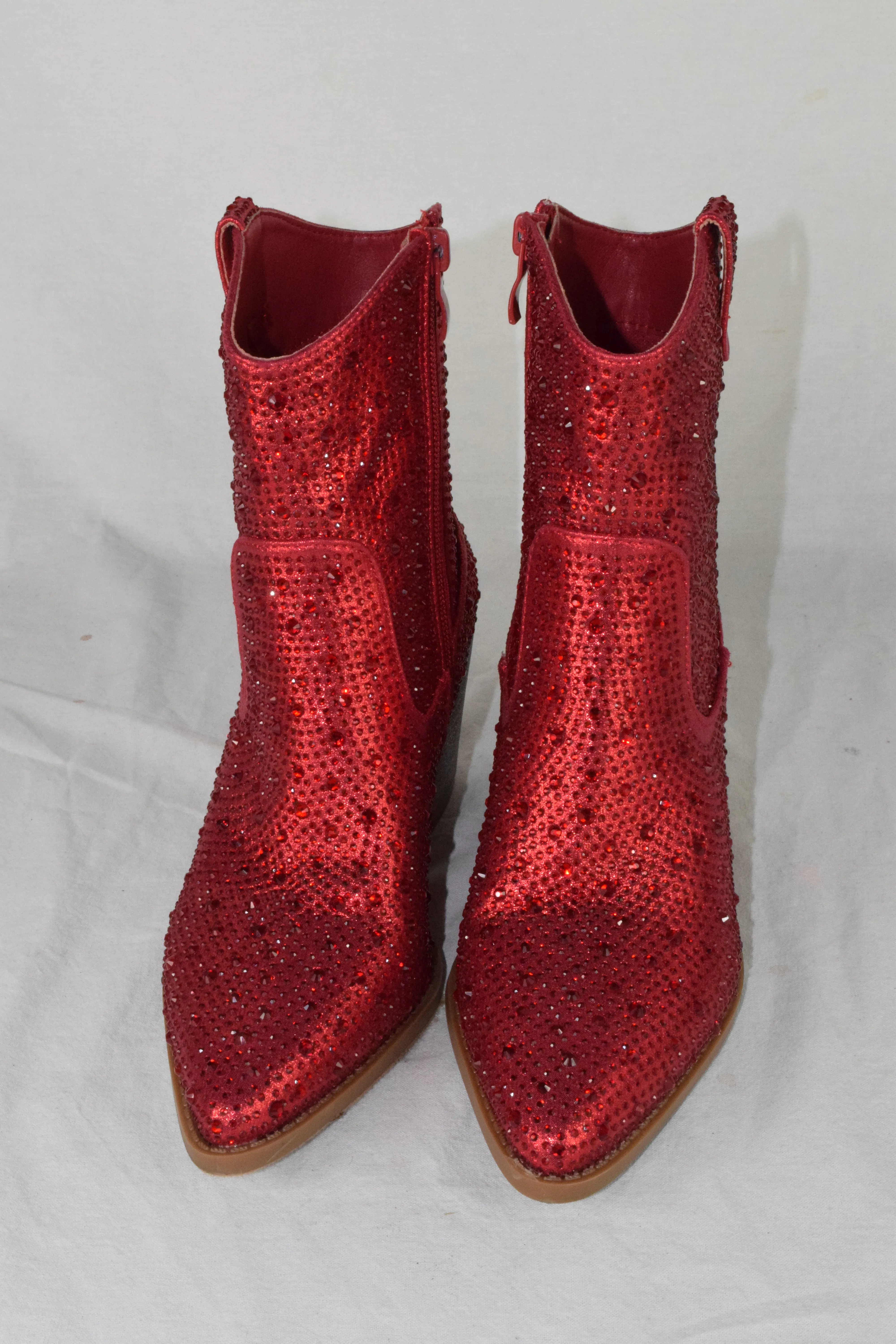Top Moda Women Ankle Boots High Heel Bling Glitter Booties cowboy NAPLES Red 5.5