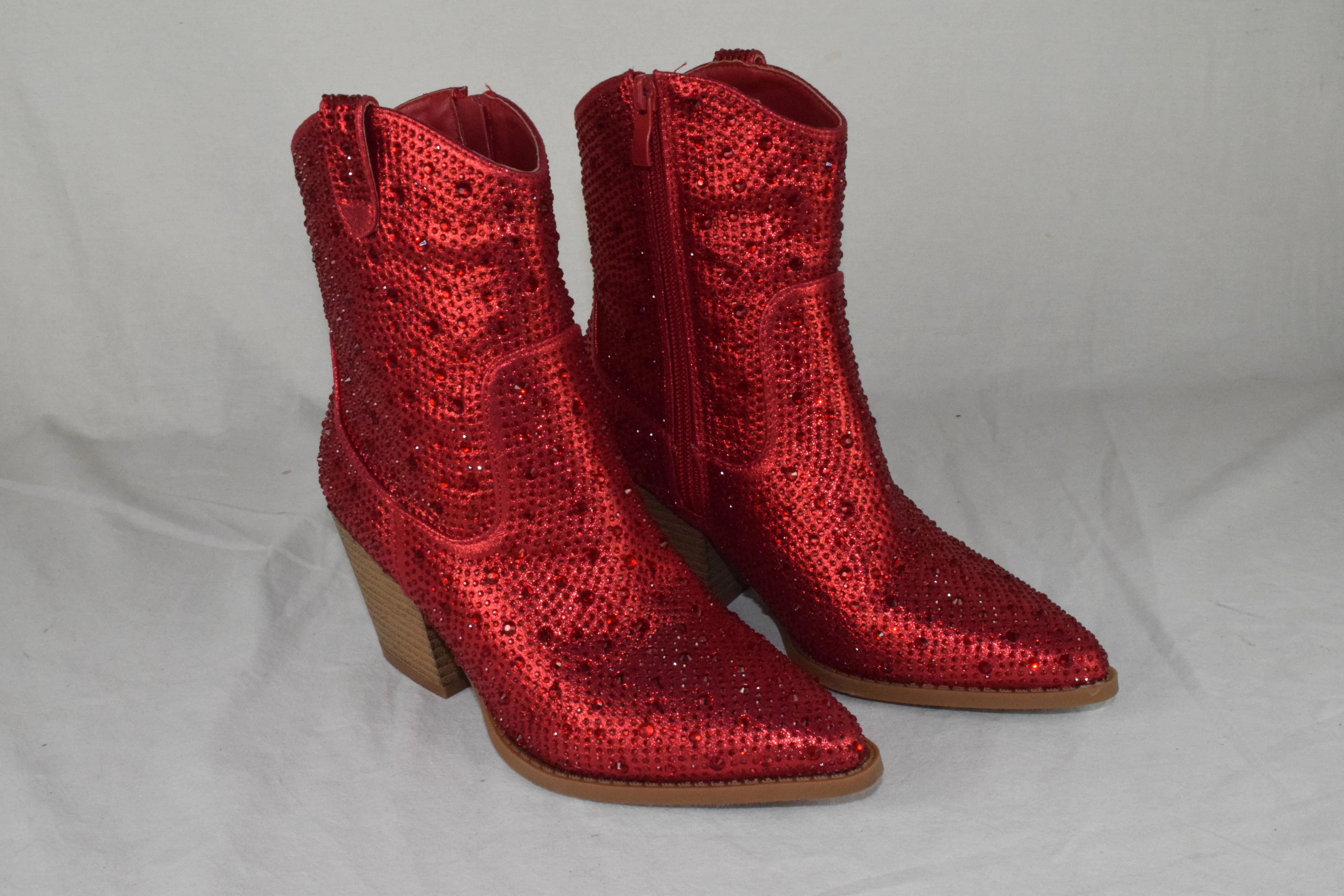 Top Moda Women Ankle Boots High Heel Bling Glitter Booties cowboy NAPLES Red 5.5