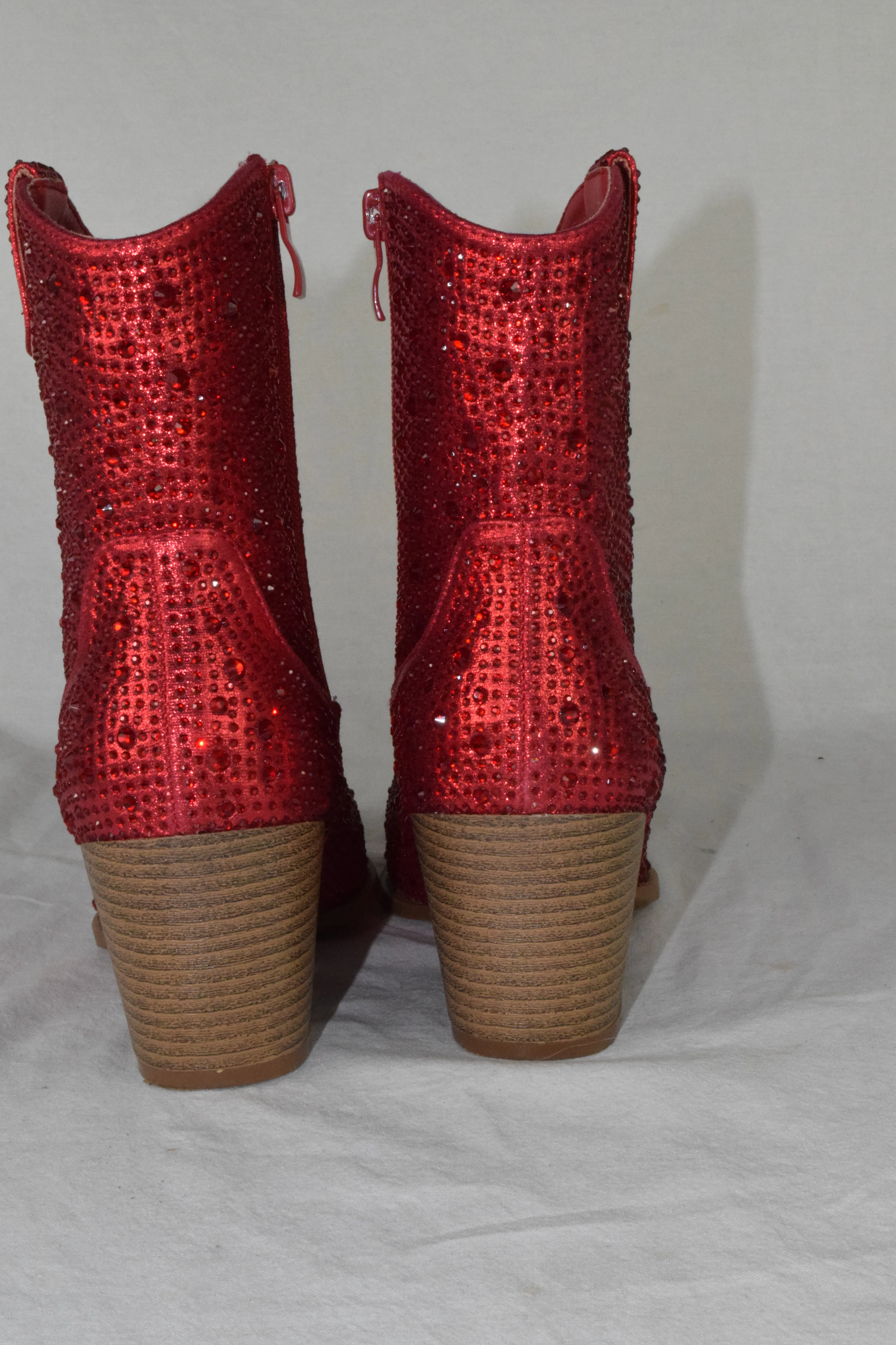 Top Moda Women Ankle Boots High Heel Bling Glitter Booties cowboy NAPLES Red 5.5