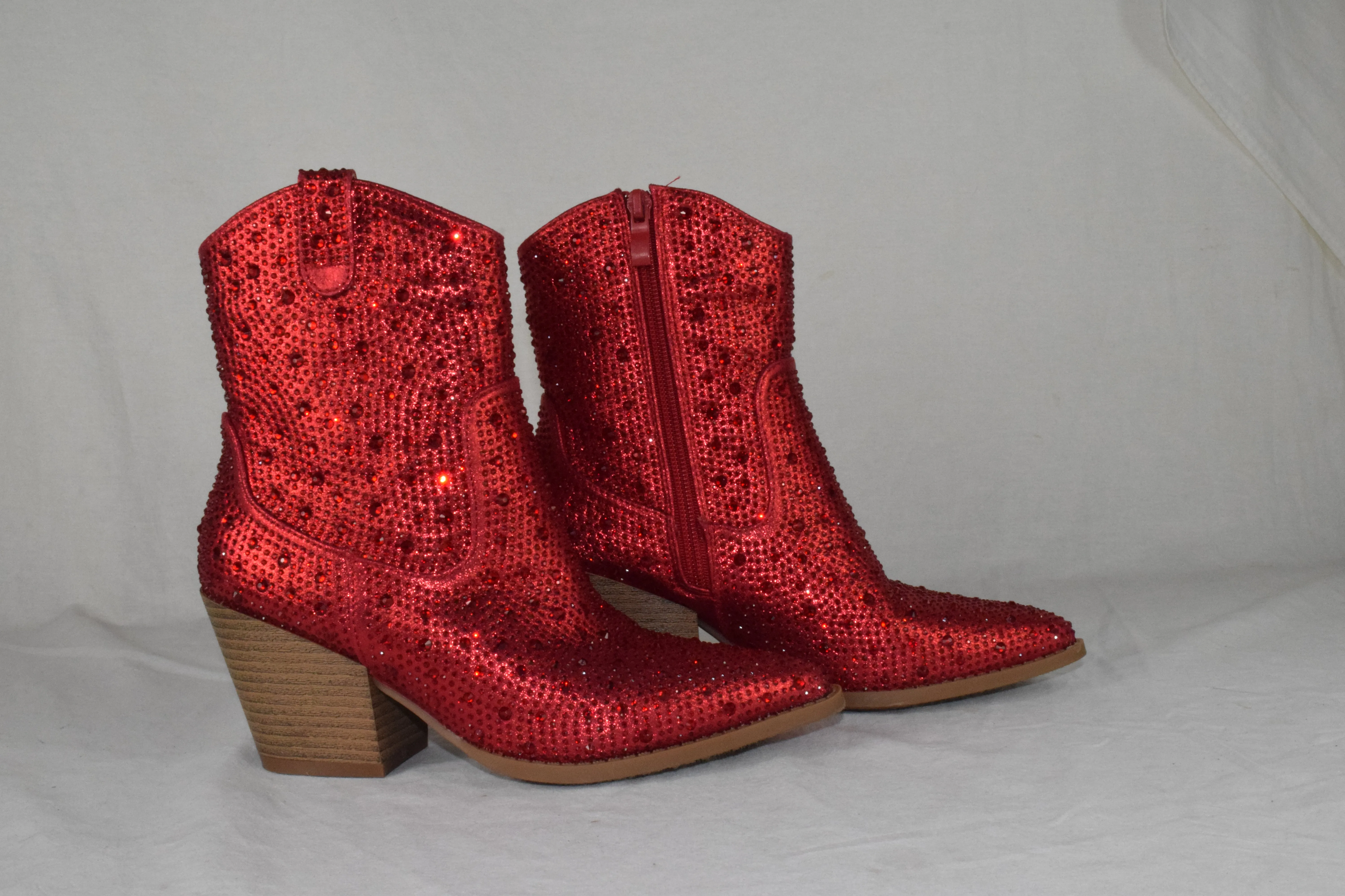 Top Moda Women Ankle Boots High Heel Bling Glitter Booties cowboy NAPLES Red 5.5