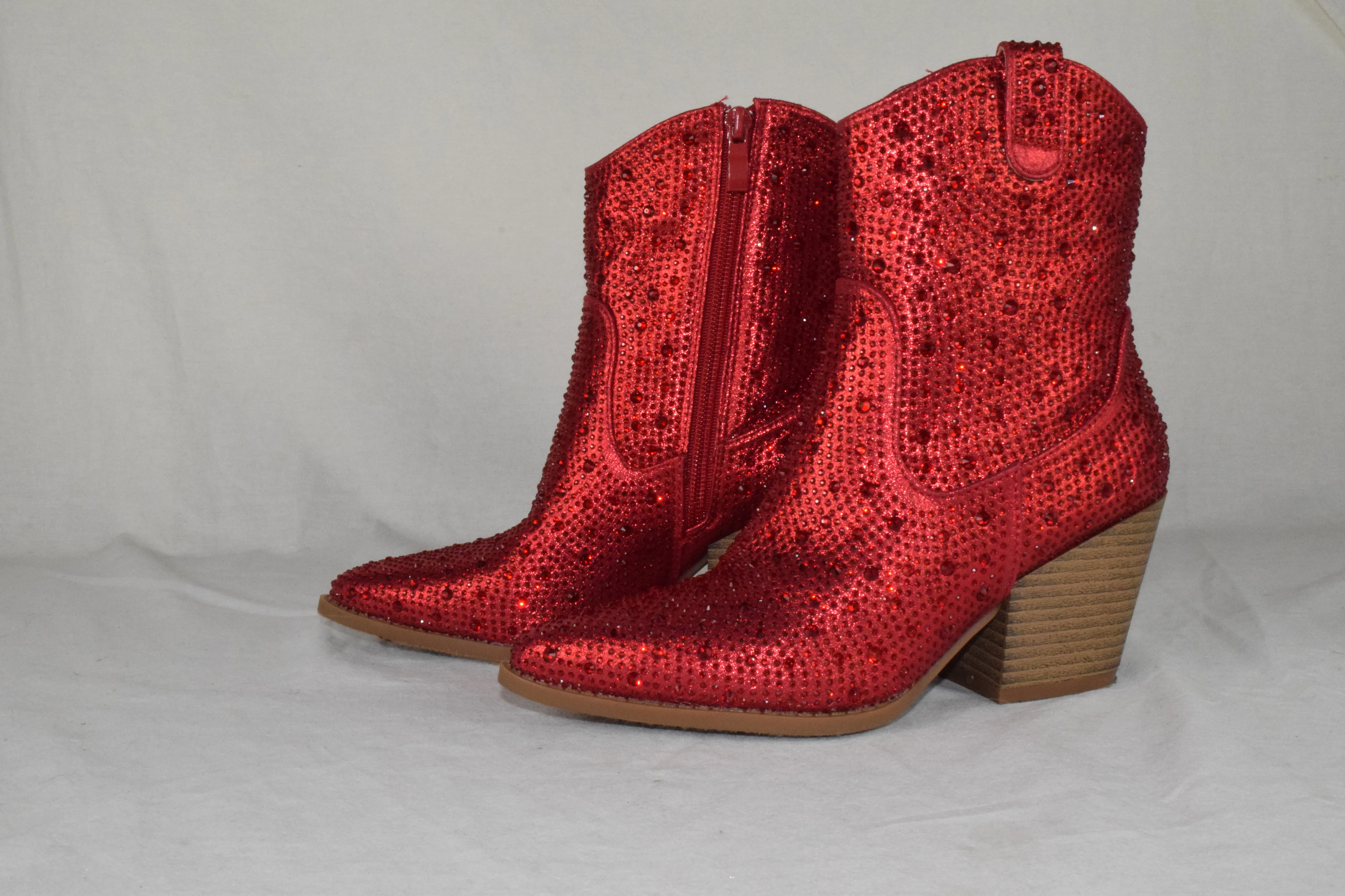 Top Moda Women Ankle Boots High Heel Bling Glitter Booties cowboy NAPLES Red 5.5