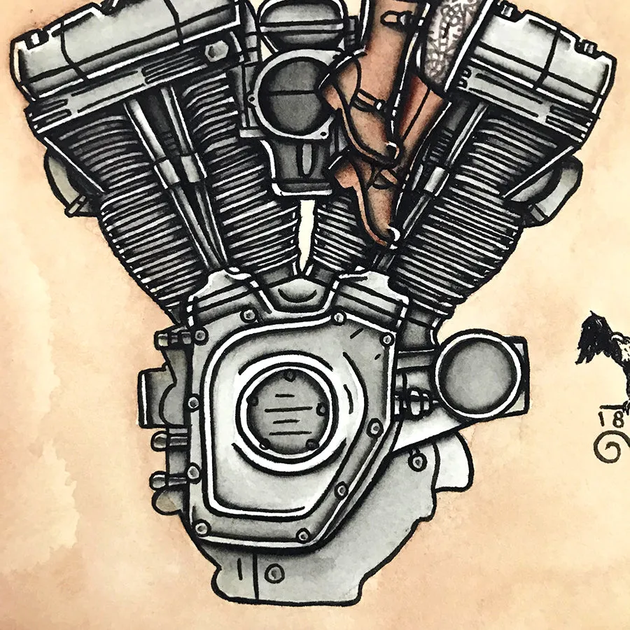 Twin Cam Engine Pinup Original Painting