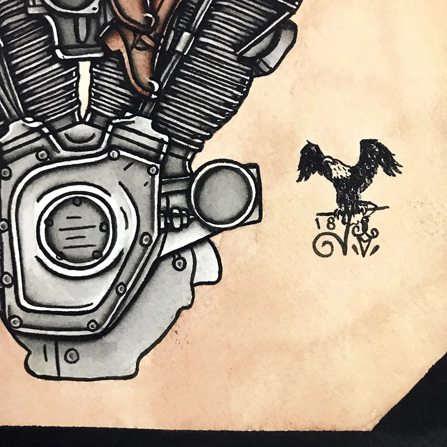 Twin Cam Engine Pinup Original Painting