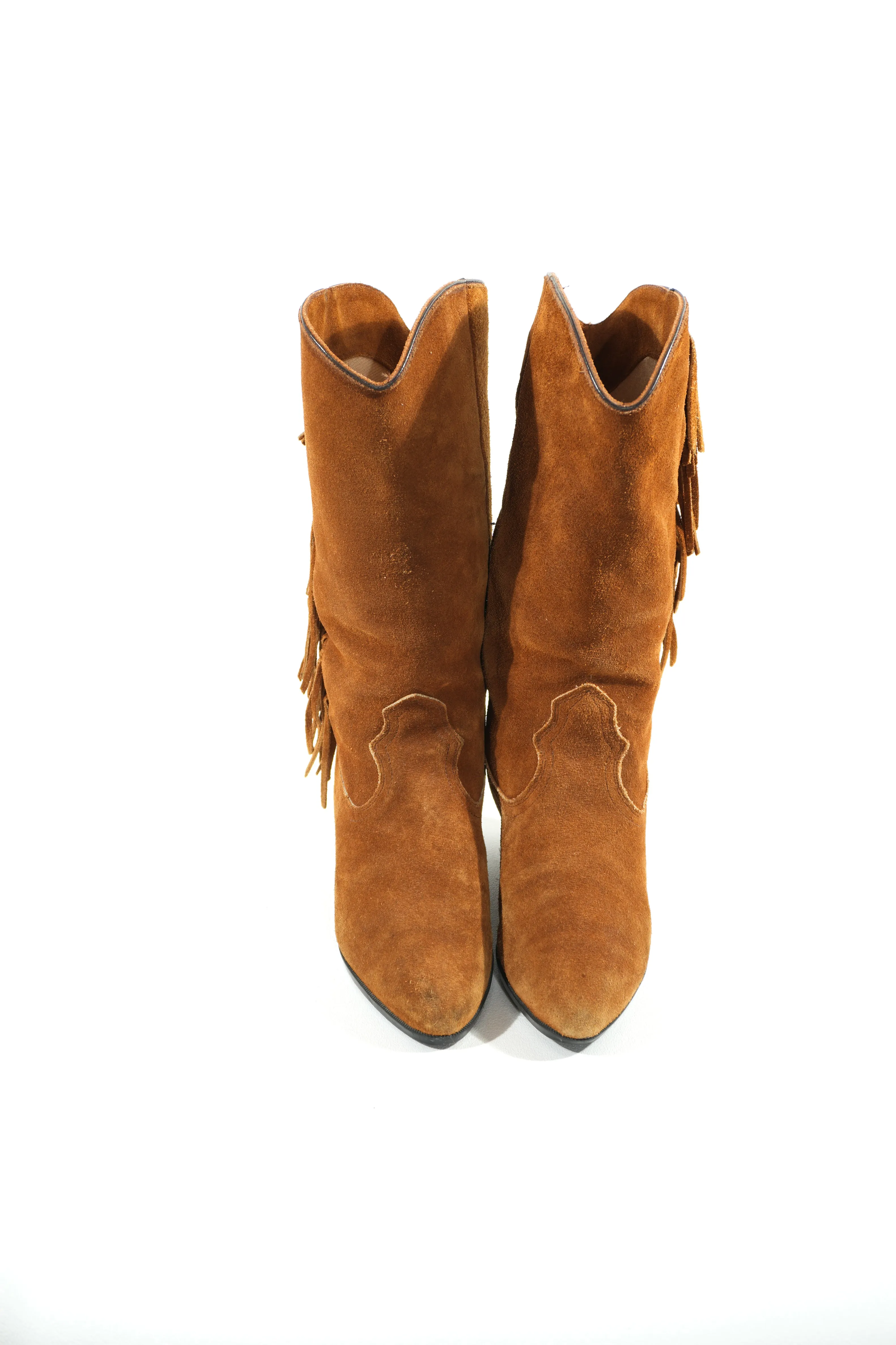 Vintage Fringe Boots Size 7.5 90s Leather Cowboy Boots Cowgirl Booties Southwestern Sz. 7 1/2
