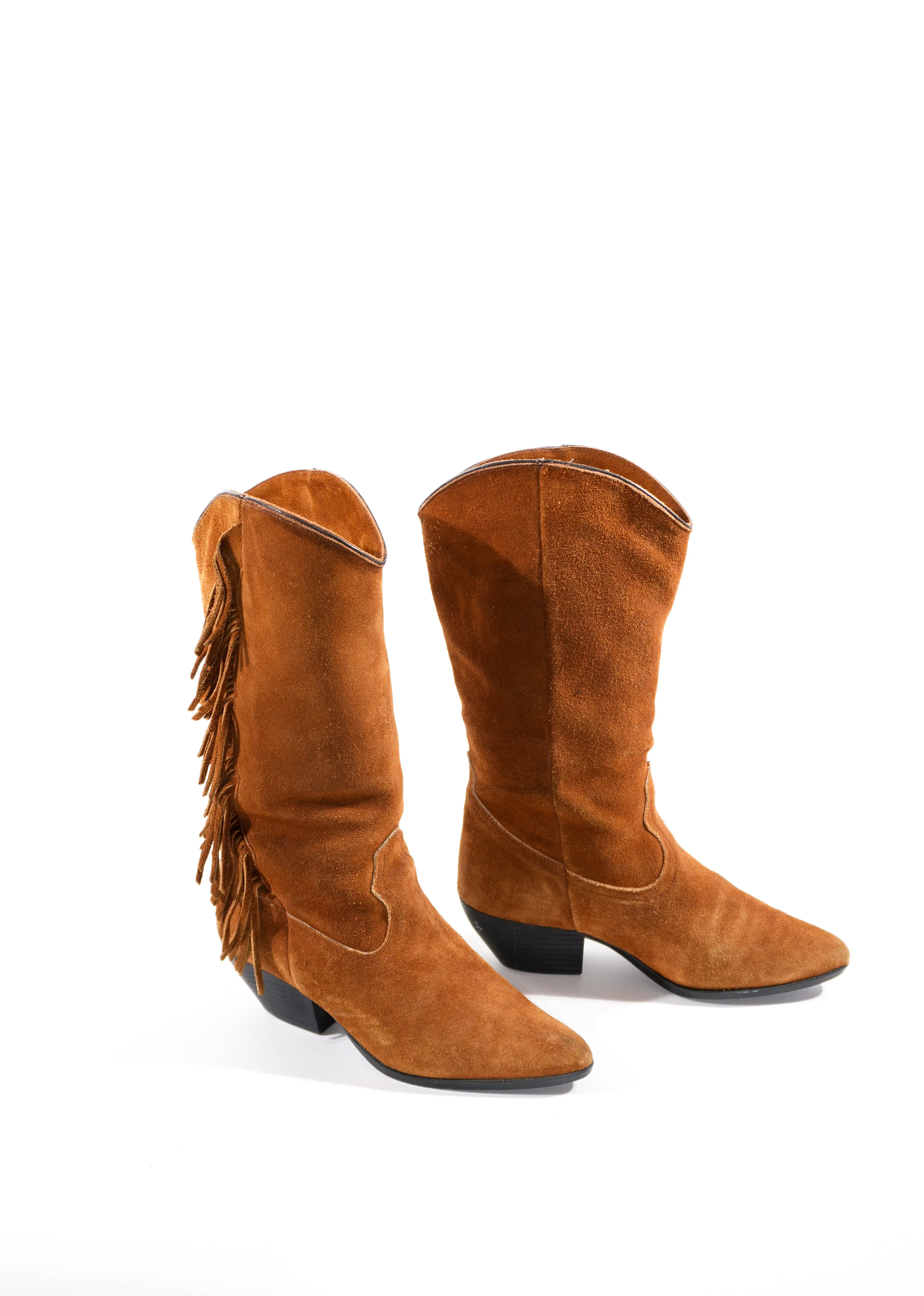 Vintage Fringe Boots Size 7.5 90s Leather Cowboy Boots Cowgirl Booties Southwestern Sz. 7 1/2