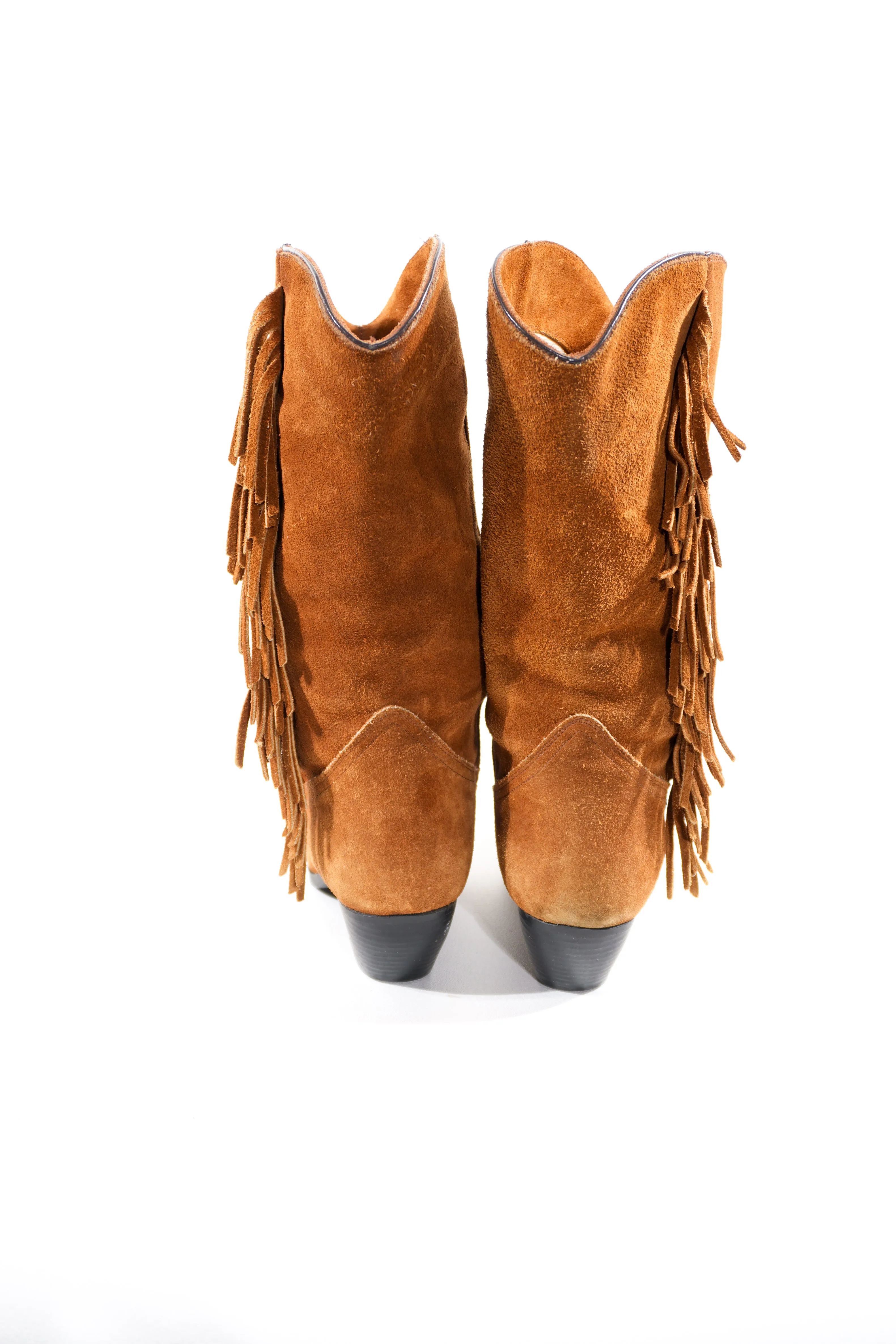 Vintage Fringe Boots Size 7.5 90s Leather Cowboy Boots Cowgirl Booties Southwestern Sz. 7 1/2