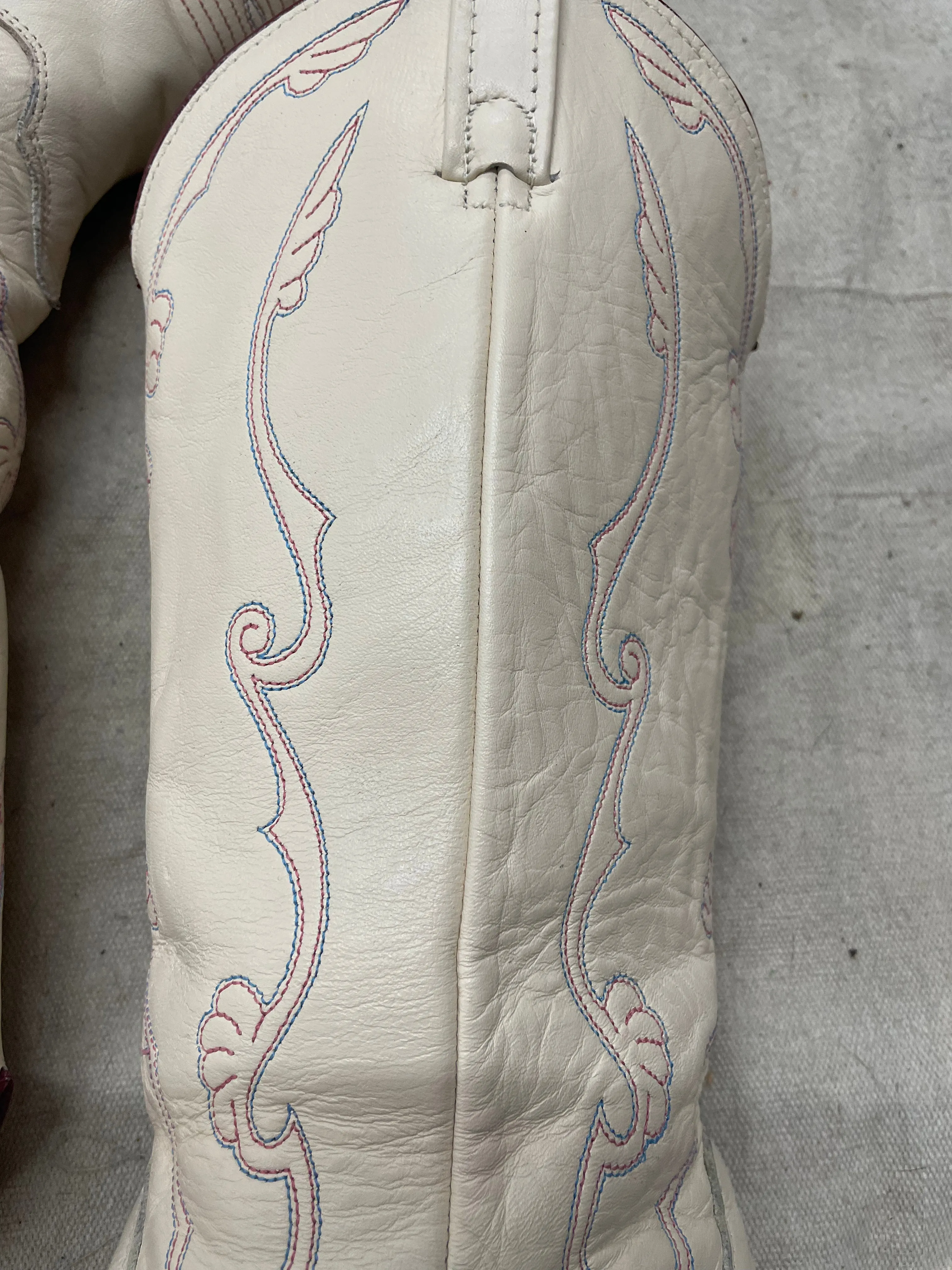 Vintage White with Blue & Red Stitch Cowboy Boots