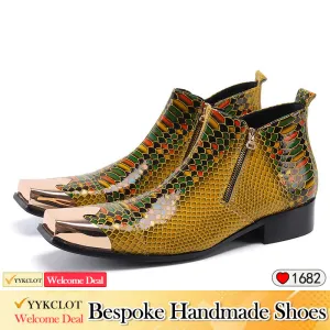 Western men's booties square toes shoes men's zipper motorcycle boots