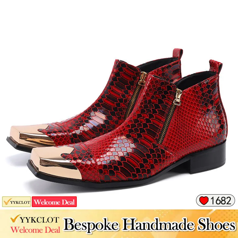 Western men's booties square toes shoes men's zipper motorcycle boots
